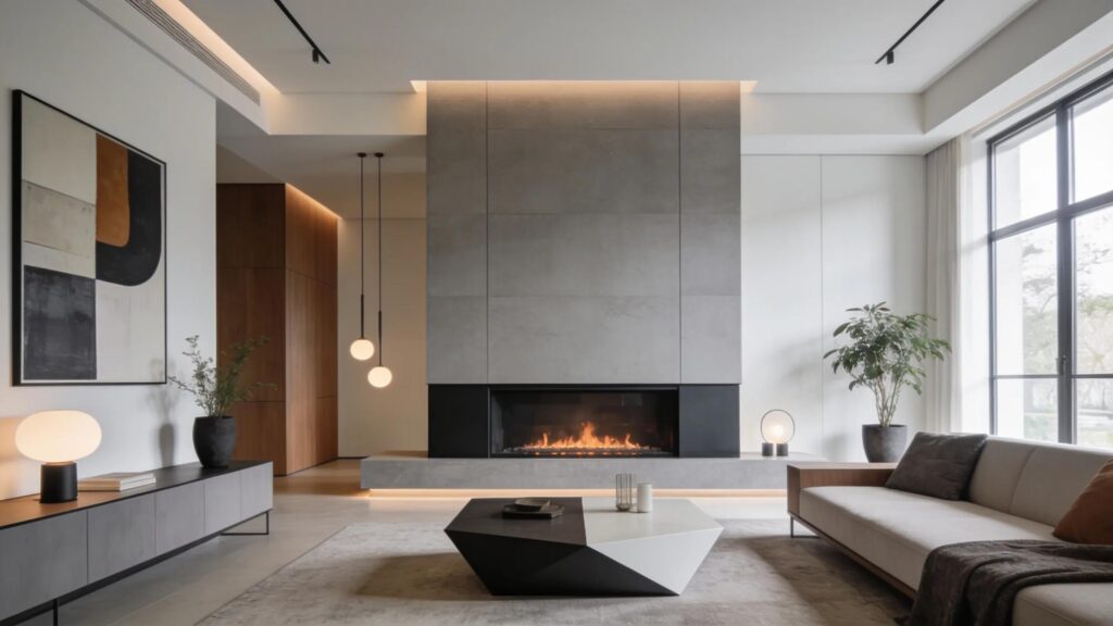 Modern gas fireplace design in contemporary living room setting