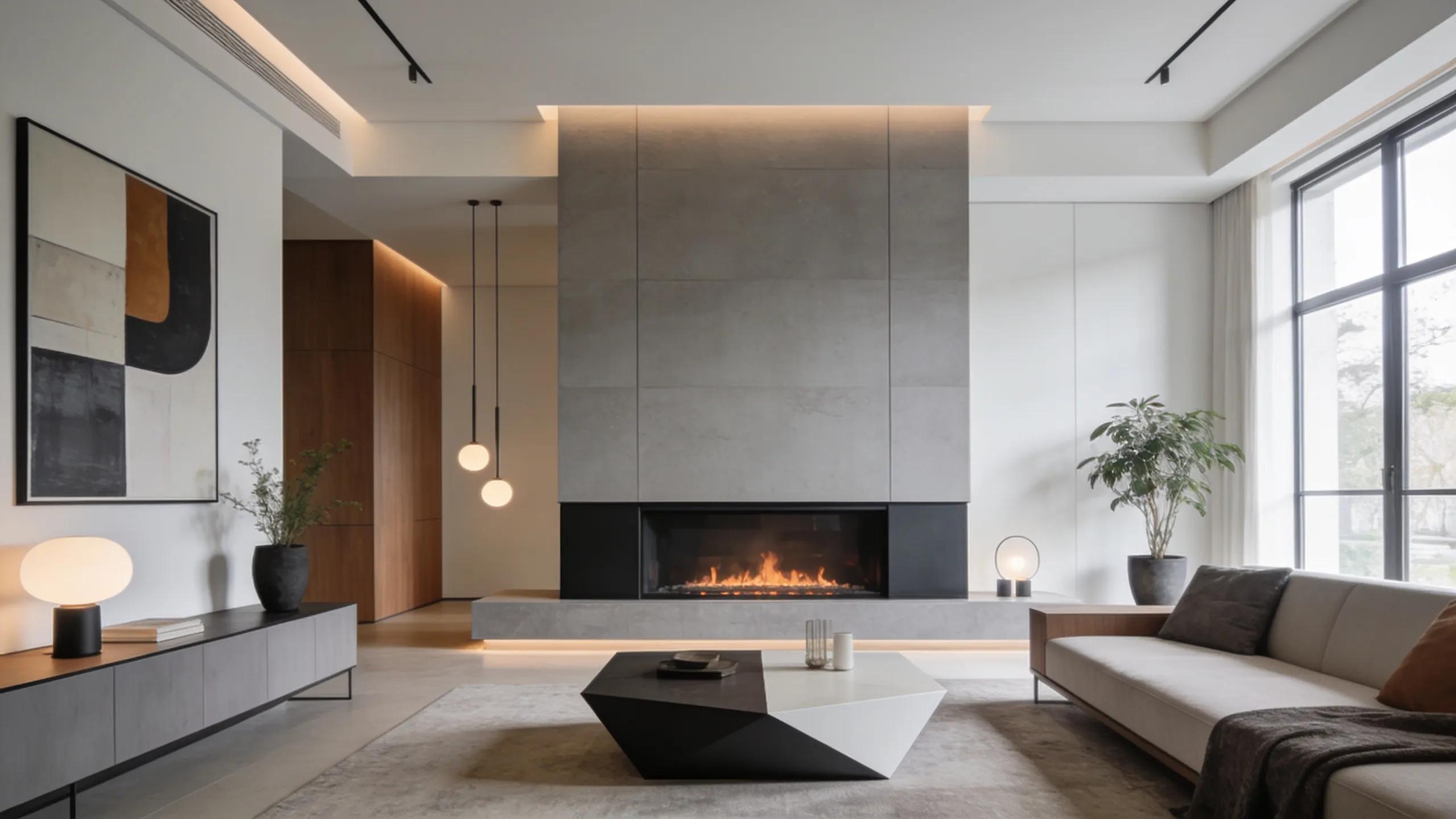 Contemporary living room with a modern gas fireplace highlighting sophisticated design elements