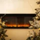 Modern electric fireplace with warm flame effect and decorative lights