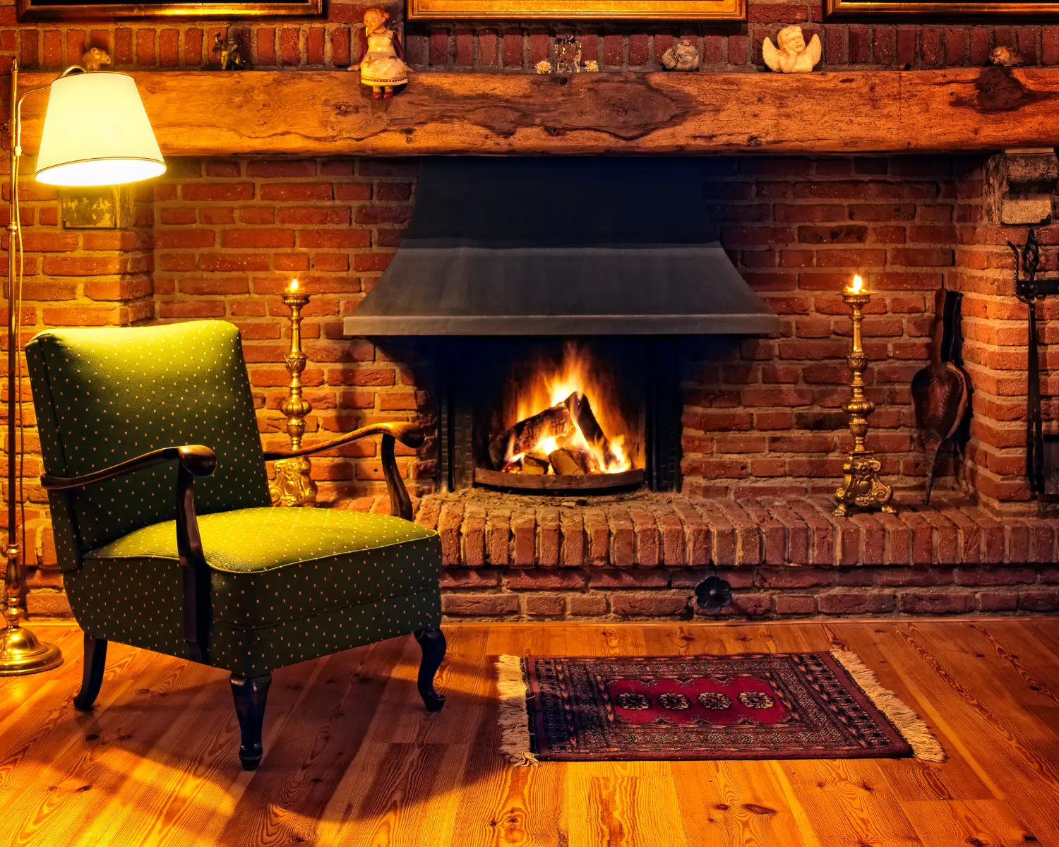Traditional brick fireplace serving as a cozy focal point in a living room